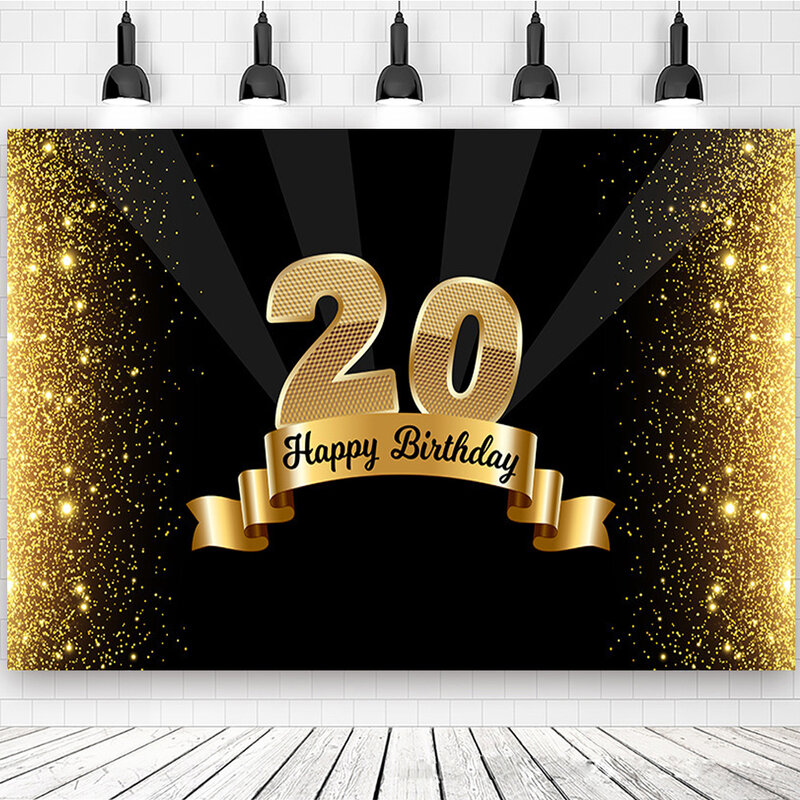 60th Birthday Party Background Adult Decoration 10-90 Year Old Banner Black and Gold Champagne Photography Photo Background