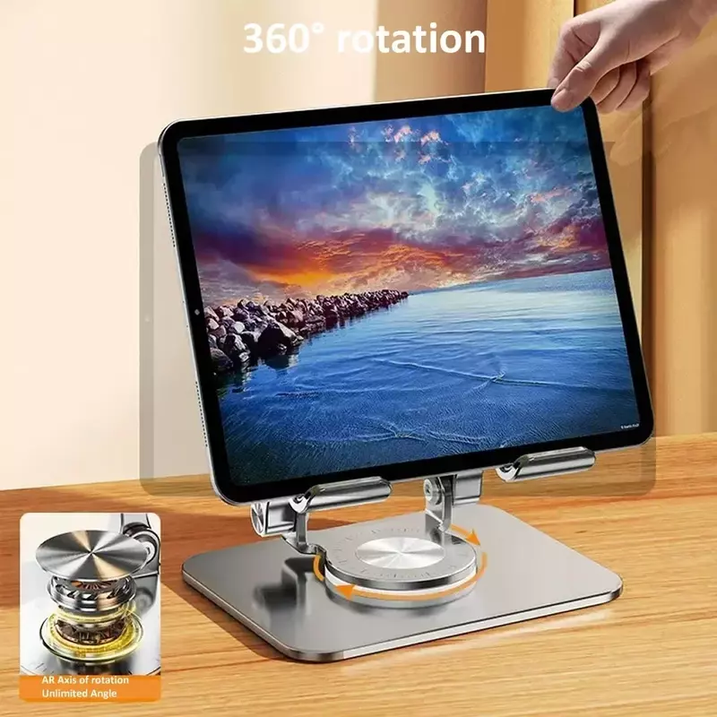 360 ° rotacja tabletu stojak na iPada, regulowany składany uchwyt na Tablet, aluminiowy stojak na telefon kompatybilny z iPad Pro/ Air/ Mini