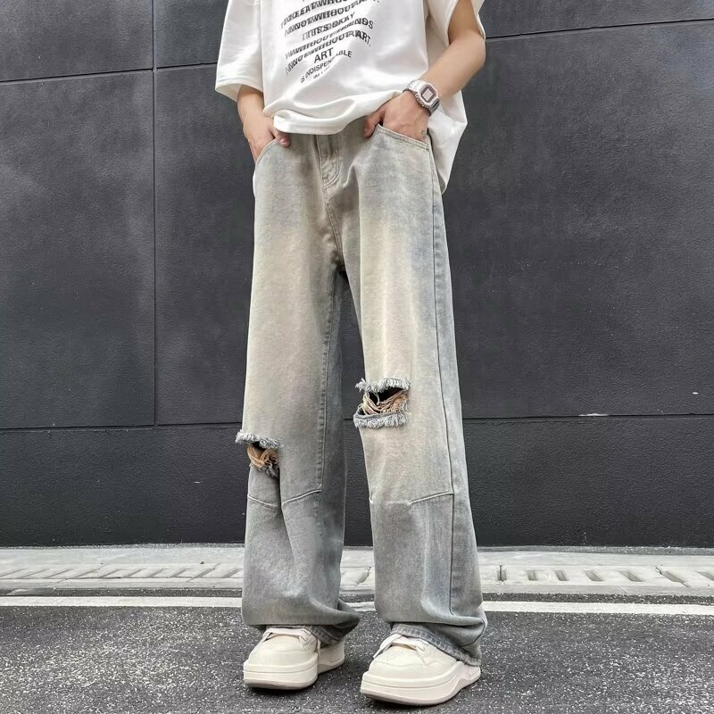 High Street Straight Leg Ripped Jeans Trend neue Sommer Freizeit hose für Männer und Frauen