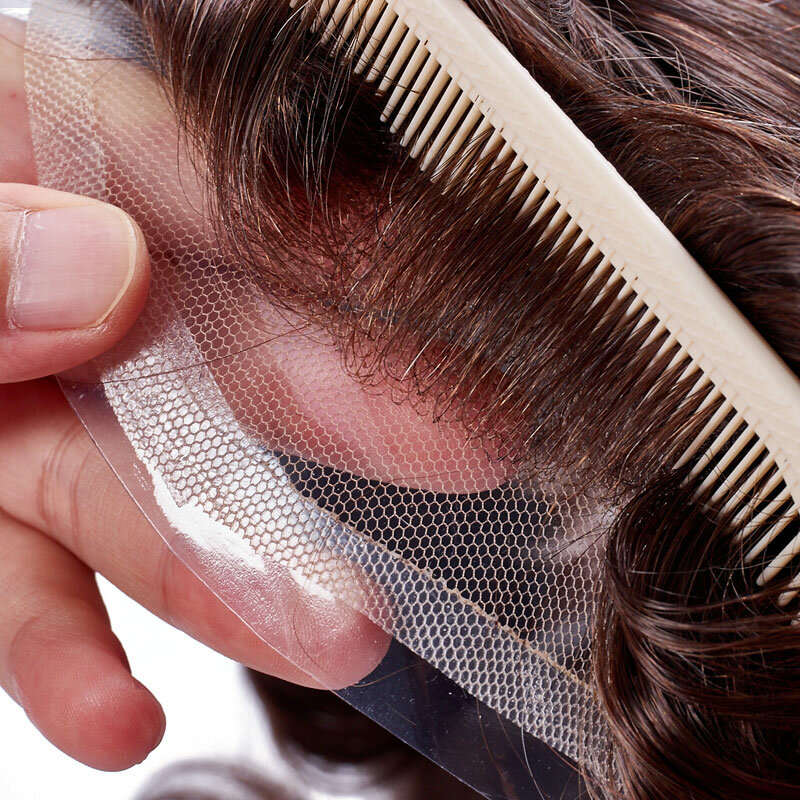 Pełna koronkowa tupecik dla mężczyzn francuska koronkowa proteza kapilarna oddychająca męska peruka 100% System wymiany włosów ludzkich