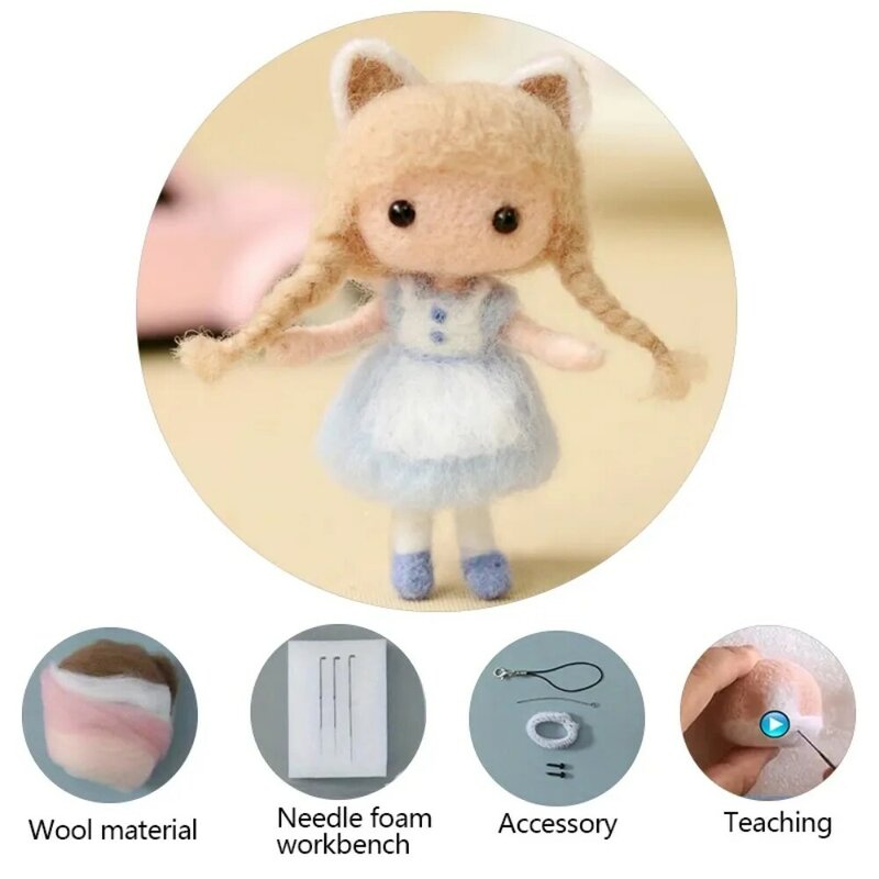 DIY Wool Felt Kit para Boneca, Material Saco, Princesa, Brinquedo Artesanal, Pacote de Material, Adorável, Inacabado