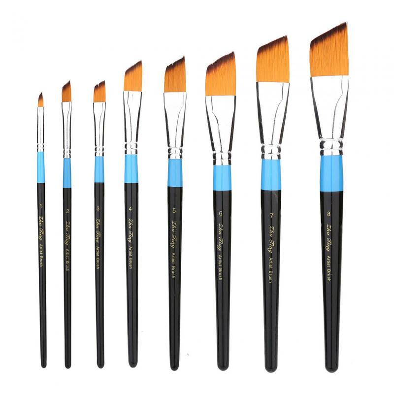 Set di pennelli 8x per principianti pro punta inclinata manico in legno professionale pennelli per artisti per forniture di artigianato artistico a guazzo d'olio