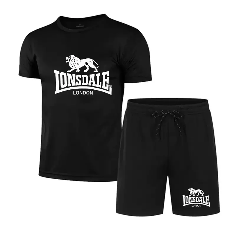 Conjunto esportivo respirável de secagem rápida masculino, shorts estampados, camiseta de manga curta, conjunto de jogging, moda verão 2024