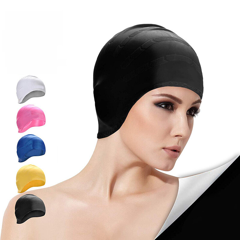 Bonnet de natation en silicone à haute élasticité pour adultes, bonnet de piscine imperméable pour hommes et femmes, protection des oreilles, cheveux longs, grand chapeau de plongée