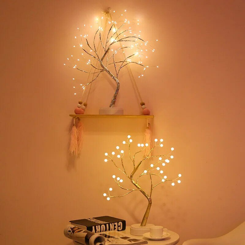 Lampu pohon Led Natal, cahaya malam model bintang saklar sentuh pohon mutiara kawat tembaga tahan ledakan