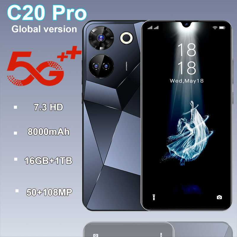 C20 Pro-スマートフォン,5g,6.8インチディスプレイ,顔認識ロック解除,16GB 1テラバイトmAh,8000mAh,108メガピクセル,デュアルSIM,SDカード,グローバルバージョン,オリジナル電話