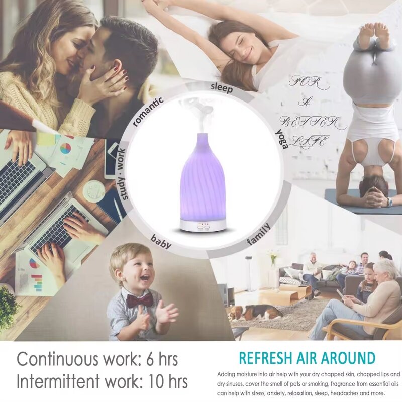 Essential Oil Fragrance Aromatherapy Diffuser Ceramic Fashionable Ultrasonic Air Humidifier 120ML for Home Bedroom Living Room