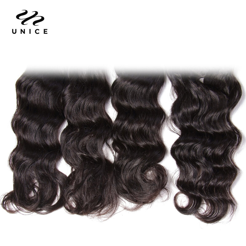 Tissage en lot indien Remy 100% naturel ondulé-UNice Hair, avec closure, extensions de cheveux, lot de 3, 4