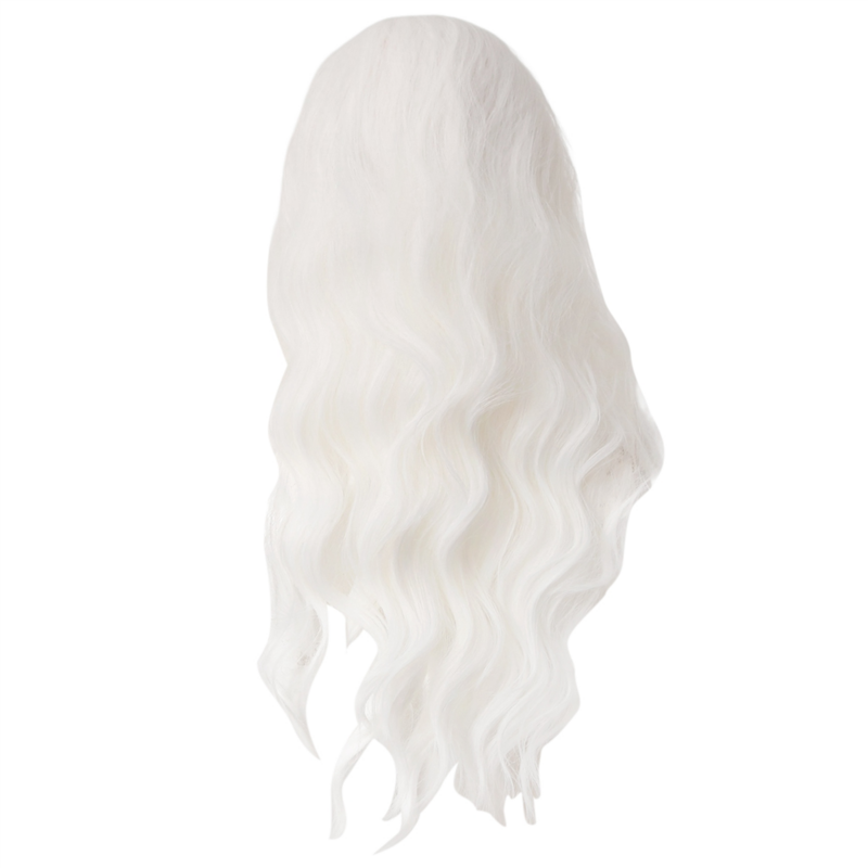 Wig keriting berombak besar putih, rambut palsu serat kimia keriting kawat suhu tinggi untuk pesta Cosplay penggunaan sehari-hari