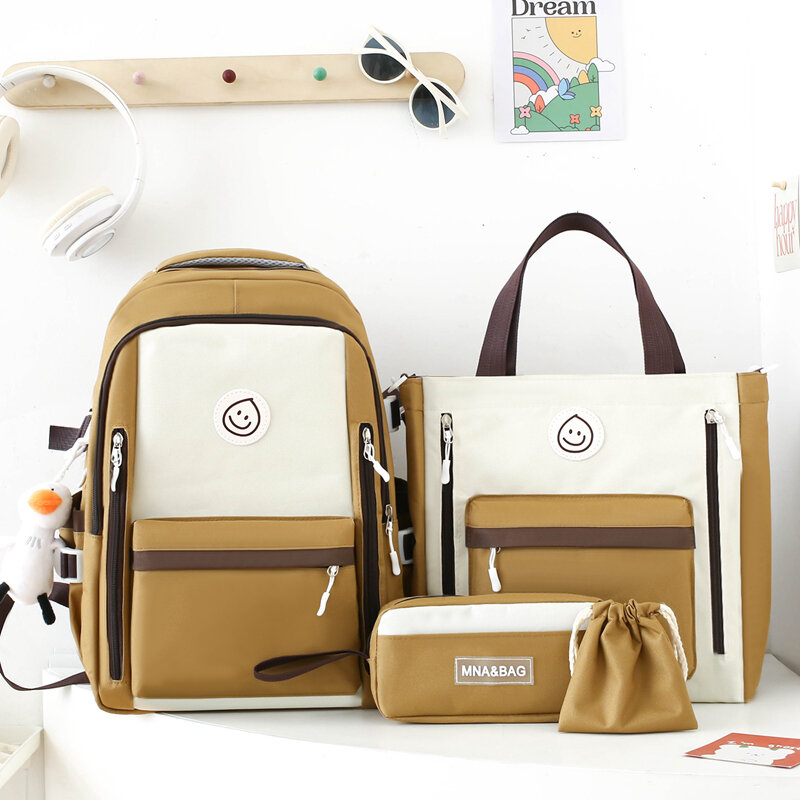 Kawaii School Backpack Set para Crianças, Mochila Feminina, Bookbag, Laptop Bag, Adolescentes Meninas, Bolsas de Estudantes, 4Pcs, 2023