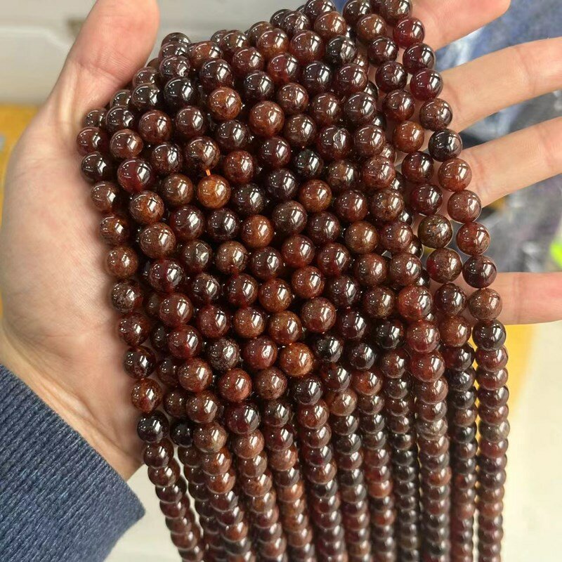 Luźne koraliki Hessonite granat okrągły 6/7/8/9mm do wyrobu biżuterii DIY 38cm FPPJ hurtowych koralików naturalny kamień szlachetny