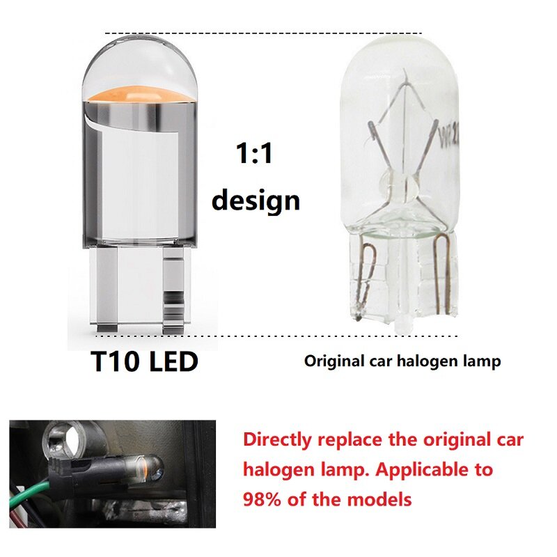 Lampe LED W5W T10, 2/5/10 ampoules de voiture en résine époxy, Cob, 12V, 6000K, 7 couleurs, plaque d'immatriculation, indicateur de dôme, lumière de lecture blanche