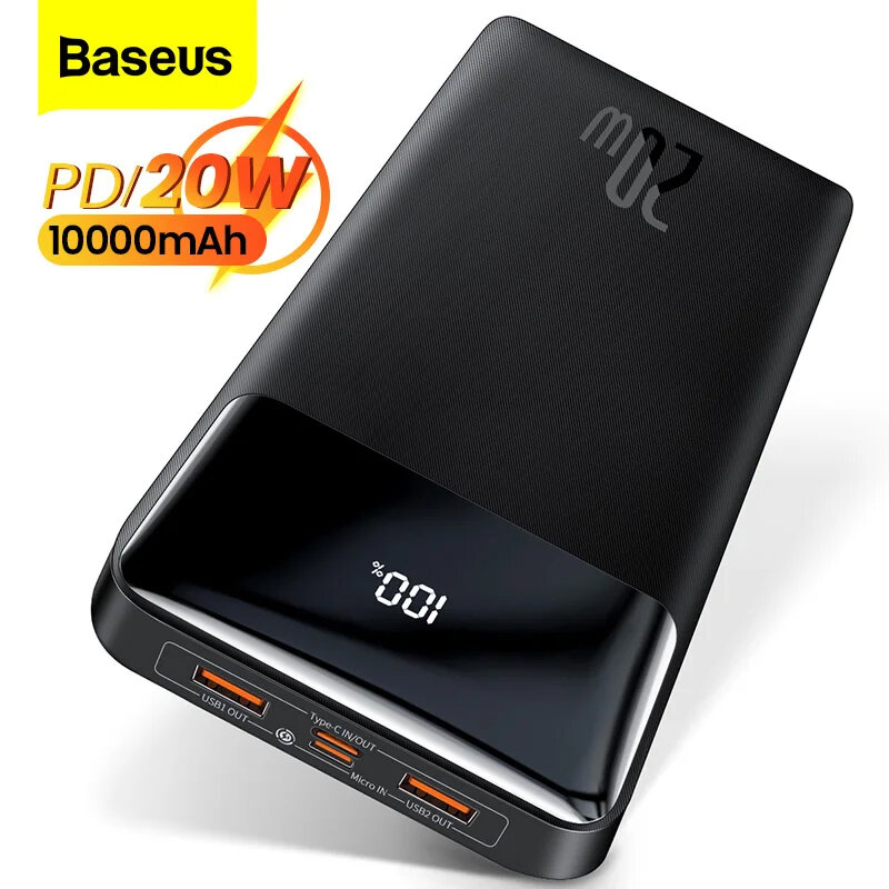 Baseus-cargador portátil de 20W, 10000 batería externa de carga rápida, PD, 10000mAh, para iPhone, Xiaomi mi