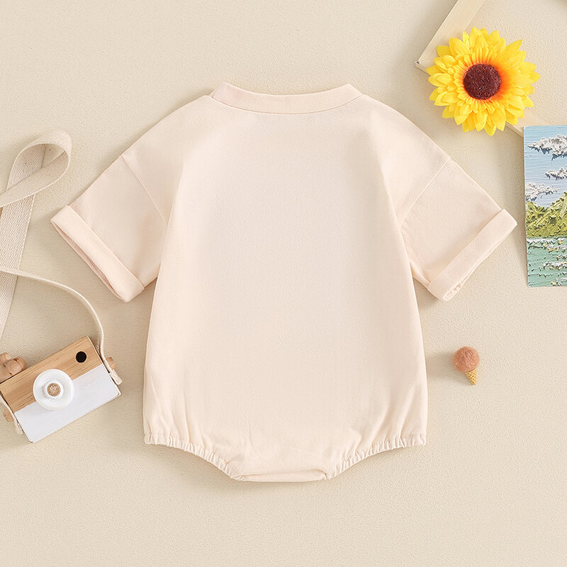 VISgogo Baby Boy Summer Romper Colorful Letter Embroidery Short Sleeve Round Neck Bodysuit Newborn Playsuit