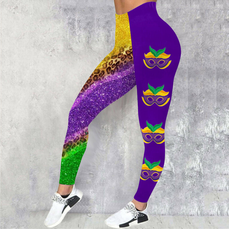 Leggings für Frauen Farb block graphie hoch taillierte dehnbare karneval bedruckte knielange Leggings für Frauen mit Taschen