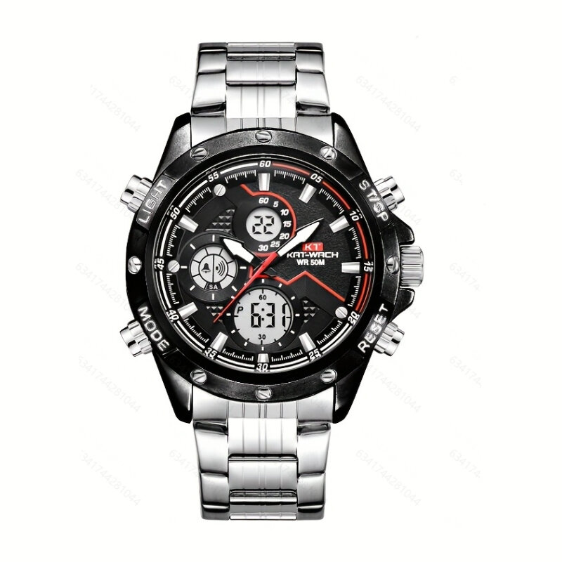 Jam tangan KAT-WACH jam tangan Quartz olahraga merek mewah pria jam tangan Chronograph unik gerakan ganda militer untuk pria tahan air