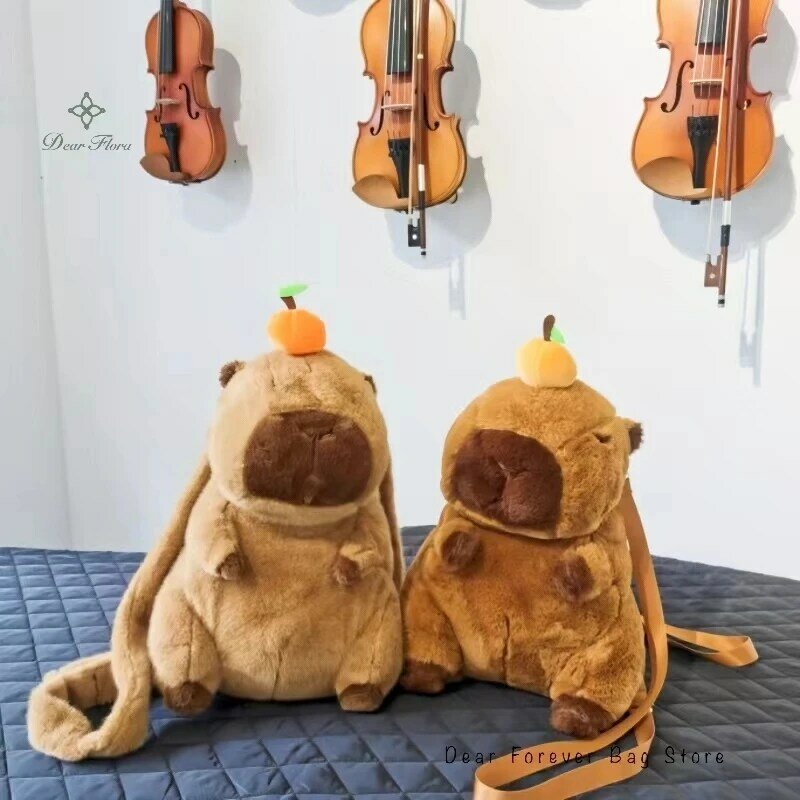 Bonita mochila de felpa Capybara, bolso de piel de muñeca Kawaii, bolso de hombro de dibujos animados, Mini mochila divertida para niños, bolsos cruzados de Anime para niñas