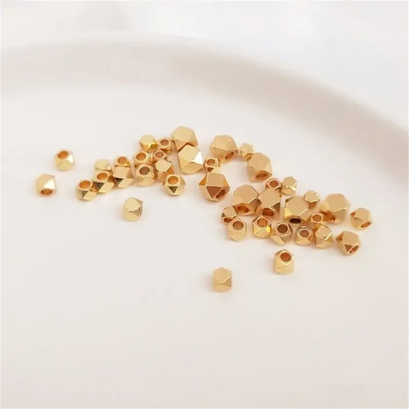14K Gold Plated Corner bead polygon slice, loose bead, separate bead DIY handmade beading material, first accessories