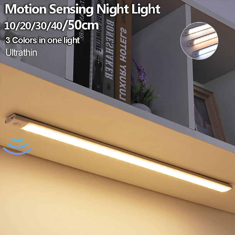 Motion Sensor Wireless Night Light, Lâmpada recarregável USB, Sob o armário LED Lights para cozinha, Quarto, Iluminação de armário