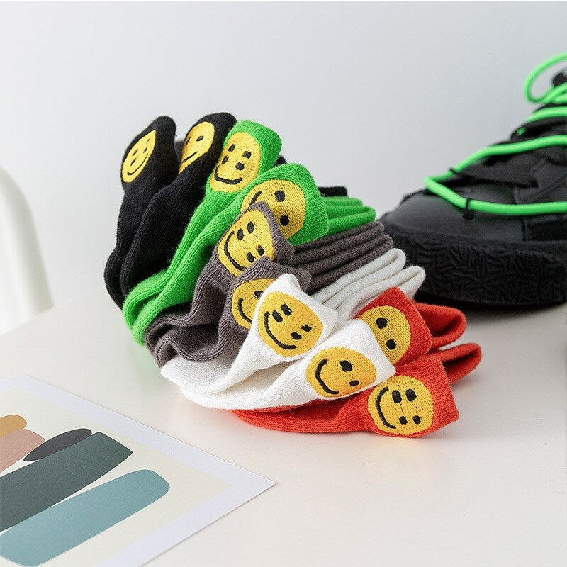 New Cotton Socks Embroidered Smiling Face Rainbow Letter Jacquard Fashion Versatile Comfortable Casual Men Women Boat Socks V104