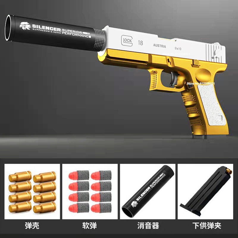 Arma de brinquedo bala macia com silenciador, espuma dardos, pistola Airsoft Desert Eagle, ejeção de casca, criança e adulto, G17