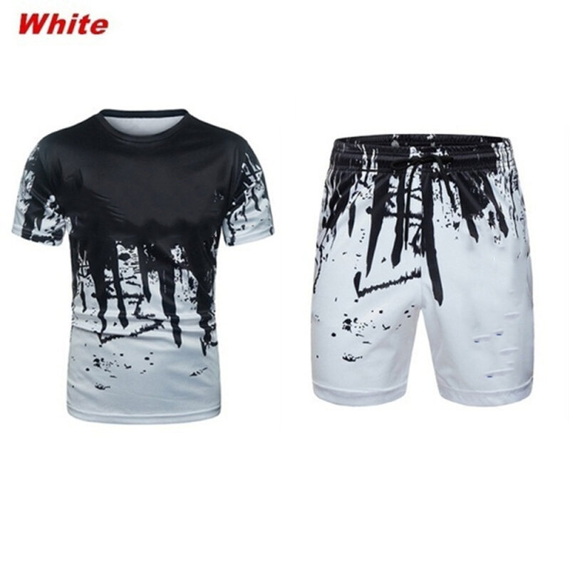 Baggy Summer Men Fitness T-shirt Loose Casual Fashion Basketball Suits Short Sleeve Drawstring Tracksuit Oversized 2-częściowy zestaw