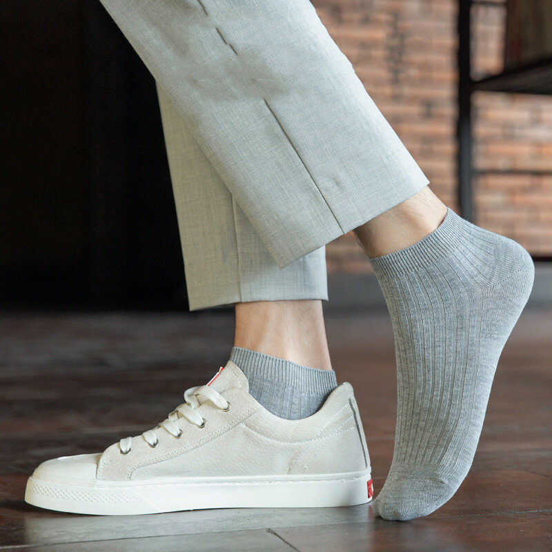 Meias de algodão de cor sólida masculina, boa elasticidade, sapatos de fósforo, meia curta, simples, negócios, verão, 5 cores