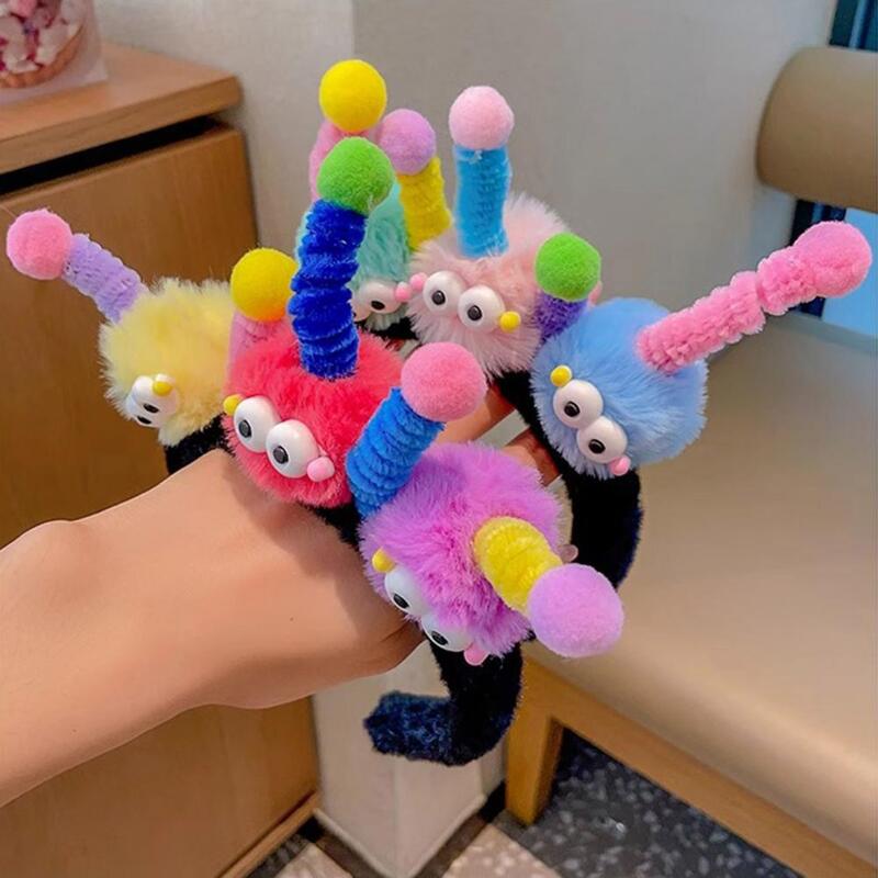 Unique Design Headband Colorful Plush Ball Hairband with Cartoon Twist Bar Anti-slip Styling Tool for Kids Cute Photo for Girls