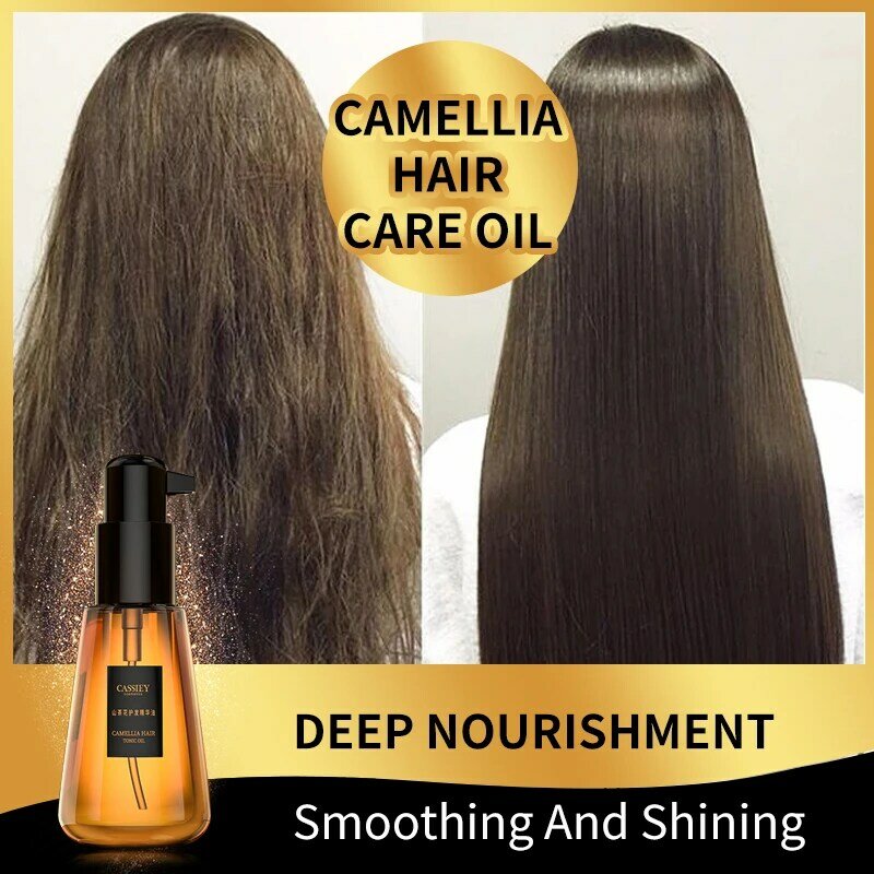 Cassiey minyak Perawatan Rambut Camellia, 70ML memperbaiki garis rambut, Serum perawatan rambut panjang ujung terbelah