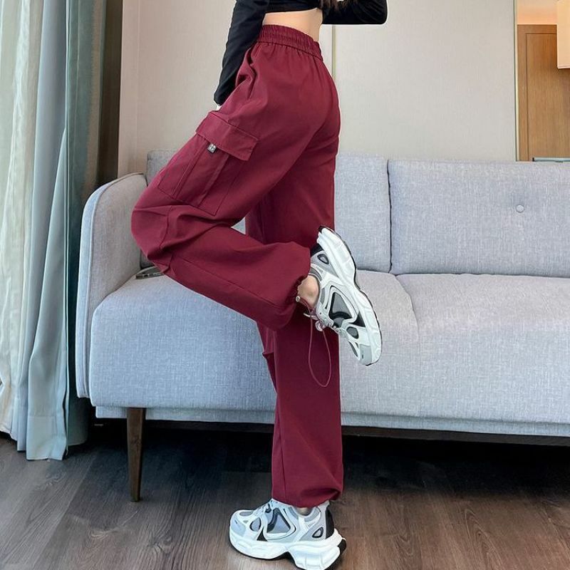 2024 Spring Autumn New Women's Solid Color High Waist Drawstring Pockets Fashion Loose Casual Thin Style Wide Leg Sports Pants