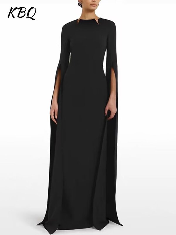 Женское однотонное платье KBQ, с круглым вырезом и длинным рукавом, с высокой талией, необычное элегантное приталенное платье, модный стиль