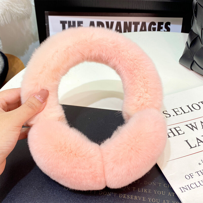 Ear Muffs For Women Winter EarWarmers Soft Warm Cable Furry Real Rex Rabbit Ear Covers For Cold Weather