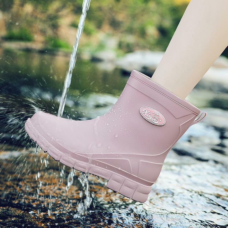 Botas de chuva antiderrapantes para mulher, sapatos de borracha, cozinha, impermeável, leve, água, estudantes, exterior, moda