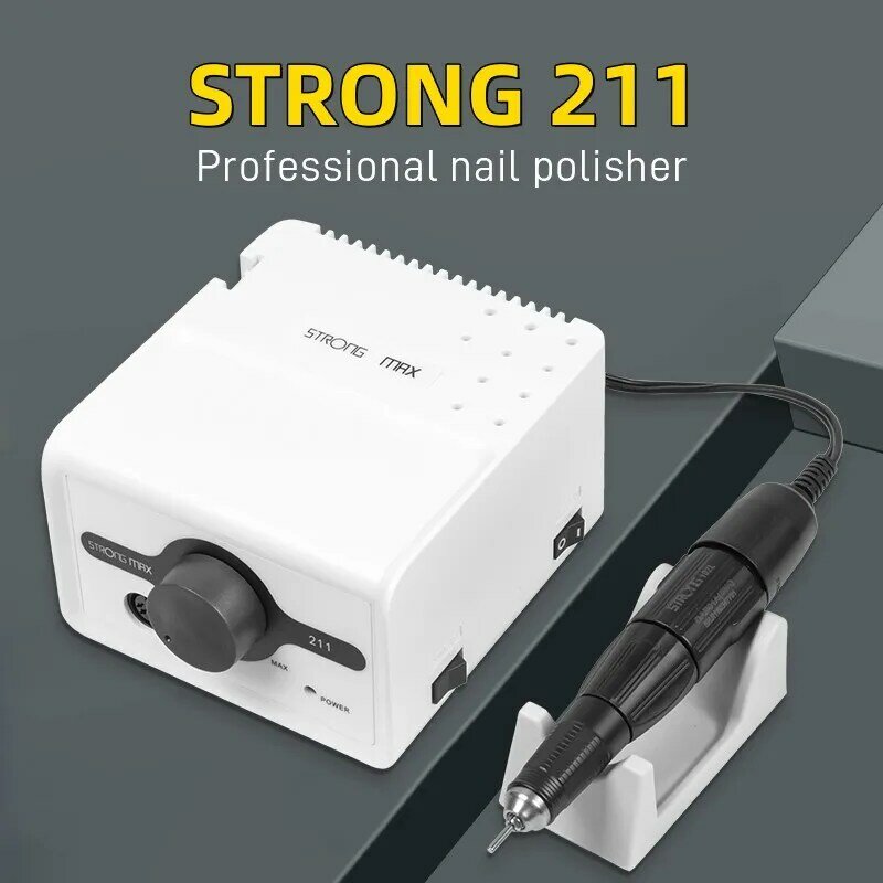 Электрическая дрель для ногтей Strong Max 211 мощностью 65 Вт, 35K, аппарат для маникюра и педикюра Strong 102LN 105L H37L1, профессиональное устройство для ногтей