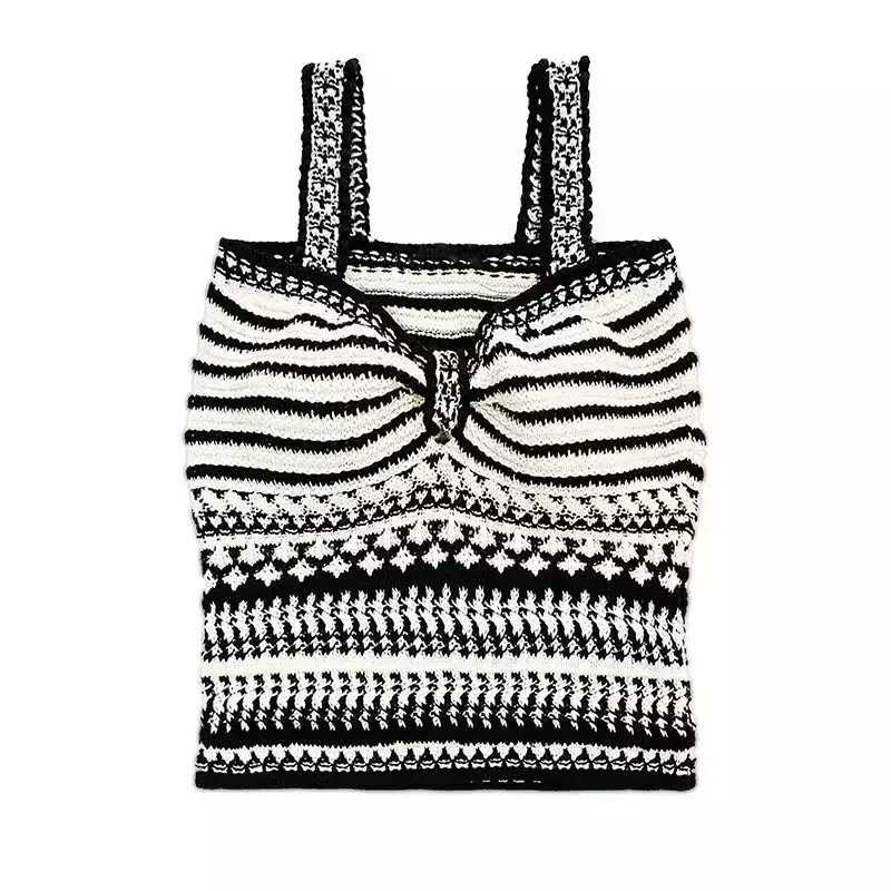 Women's 2023 Fashion Striped Tube Top Sling Short Knit Vest Retro Backless Thin Belt Women's Camis Chic Top