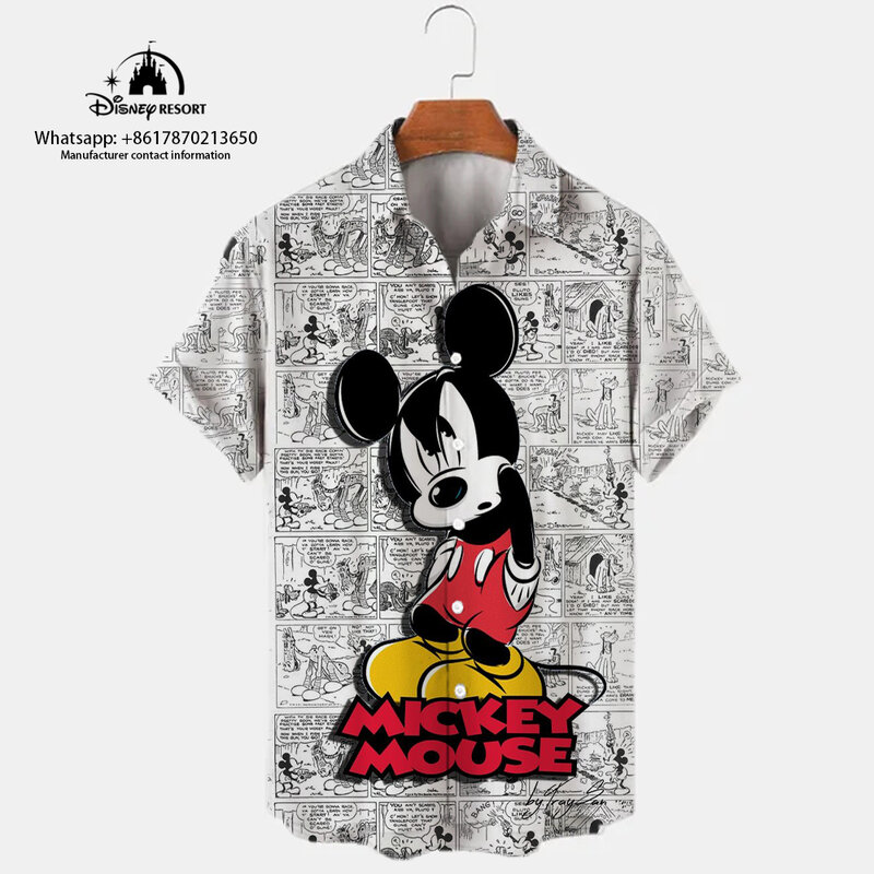 Mode Harajuku Street Style neue 3D Revers Kurzarm Einreiher Shirt Mickey Pattern Print Freizeit hemd y2k