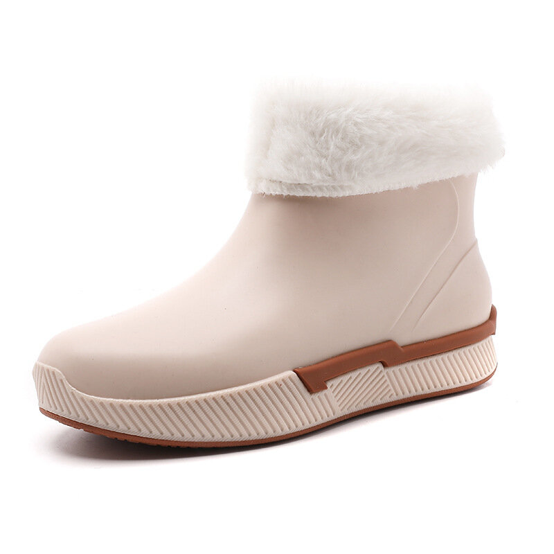 Sepatu boot salju untuk wanita, sepatu bot hujan musim dingin hangat antiair antiselip, sepatu karet untuk wanita