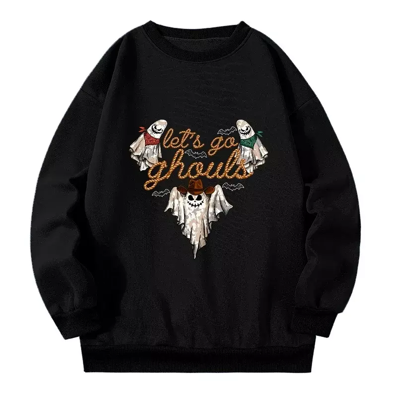 Spookachtige Print Plus Size Dames Sweatshirt Lente/Herfst 2024 Sweatshirt Vrouwen Trendy All-Match Grote Maat Tops