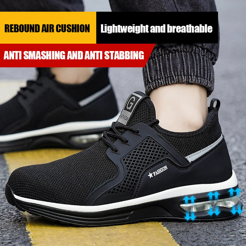 Schoenen Voor Veiligheid Werk Luchtkussen Sneakers Ademende Reflecterende Licht Veiligheidslaarzen Mode Stalen Neus Heren Werkschoenen 2024