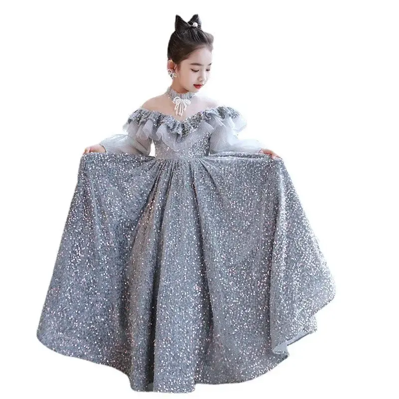 Платье для девочек с цветами, новинка весны 2024, модное платье принцессы для девочек, темпераментное платье для выступления на пианино