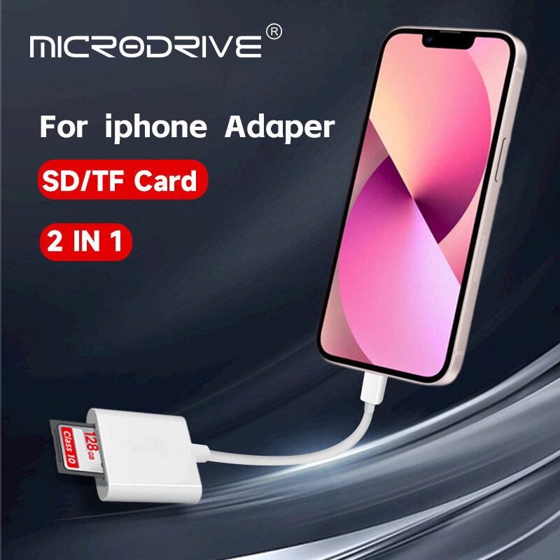 Micro TF Memory Card Reader para iPhone, relâmpago, leitor de cartão SD, suporta IOS 14, iPhone 7, 8, X, XR, 11, 12