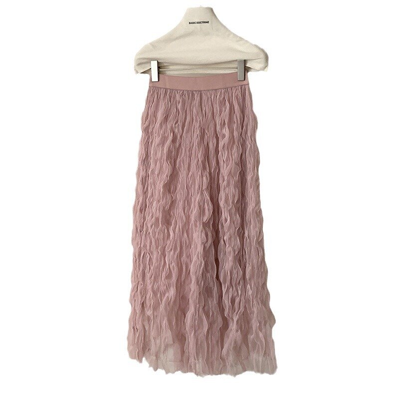 Falda plisada con ondas para mujer, prenda de cintura alta, holgada, elegante, lisa, informal, Q877
