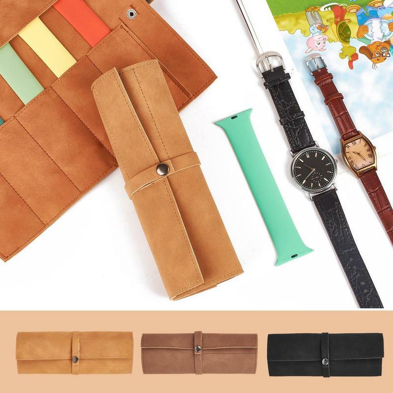 Watch Strap Storage Bag Pouch Bag Watch Band Case Watch Band Organizer Portable Leather Carrying Case Hold 5 Watch Straps