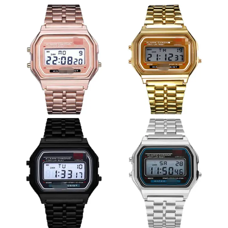 多機能デジタル腕時計f91w,子供用,電子時計,ステンレス鋼,LEDストップウォッチ