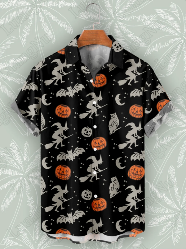 Camisas masculinas de festa feliz Halloween, camisa de botão, tops unissex de férias, streetwear casual extragrande, tops do festival fantasma, alta qualidade