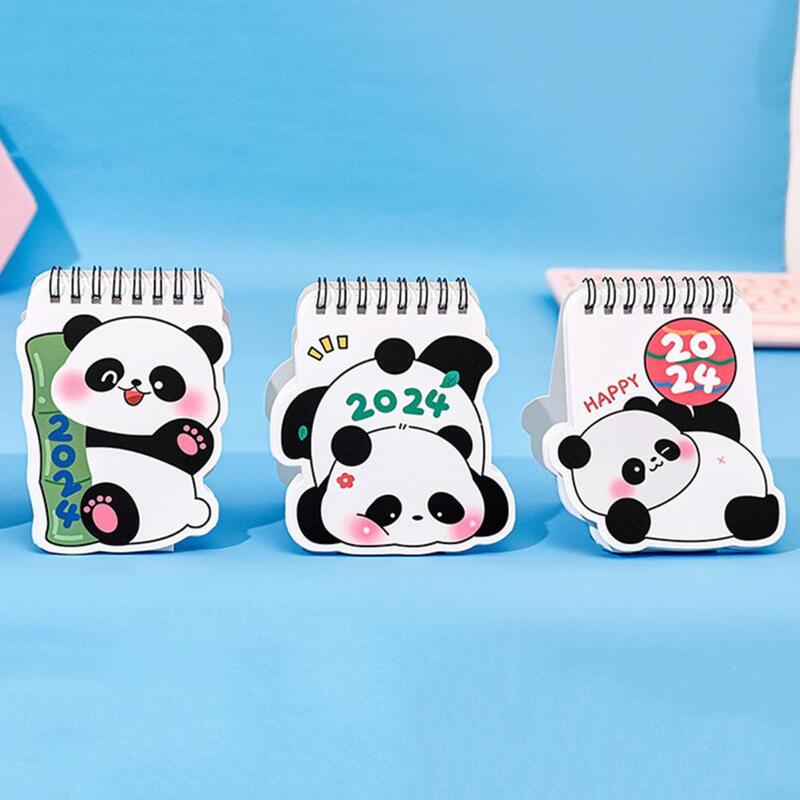 Cute Panda Padrão Standing Calendários de Mesa, Planejador de Tarefas para o Trabalho, Planejador do Ano Acadêmico, Casa, Escola, Escritório, Estudantes, 2024