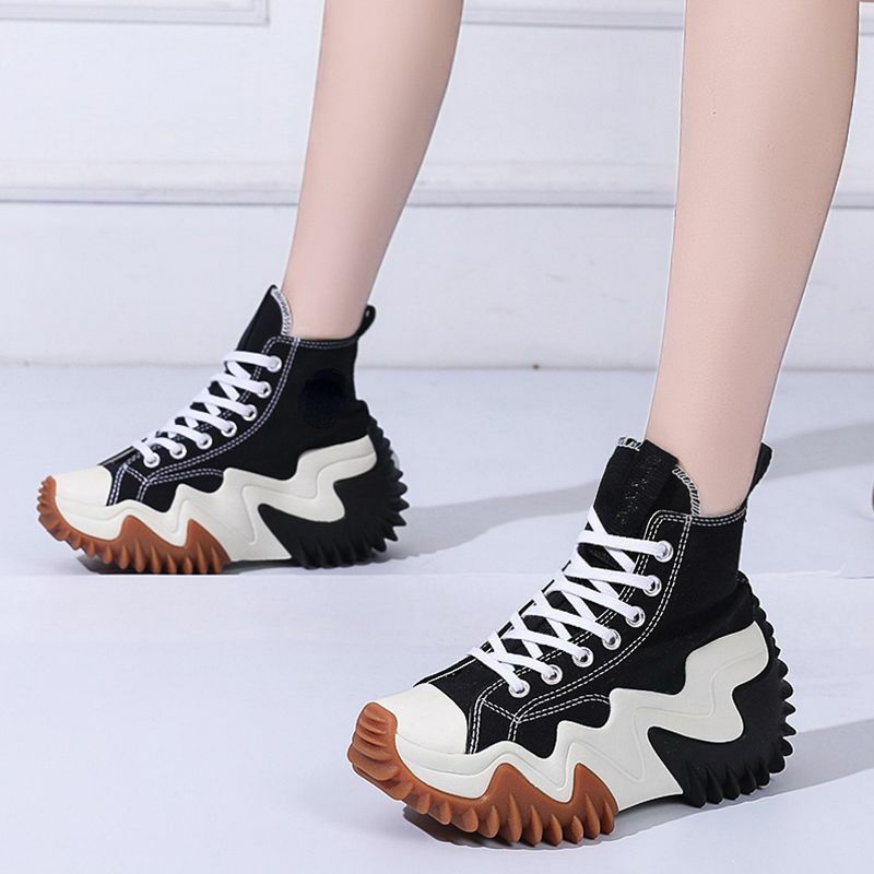 Zapatillas deportivas de plataforma para mujer, zapatos vulcanizados de lona con cordones, botas de suela gruesa, Tenis femeninos