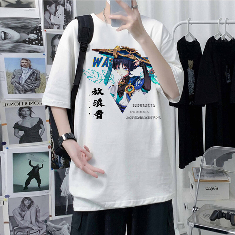 Mode Genshin Impact Print Frauen T-Shirt Harajuku Grafik Vintage Kurzarm T-Shirt weibliche Streetwear Y2k Kleidung Tops