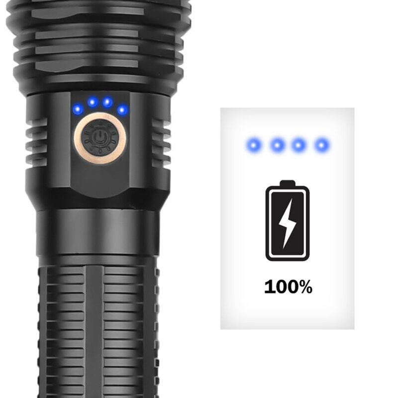USB de Alta Potência Recarregável Lanterna LED, Luz da Tocha, Tiro Longo, Ultra Poderosa, Ao Ar Livre, Caminhada, Suprimentos de Acampamento, Zoom