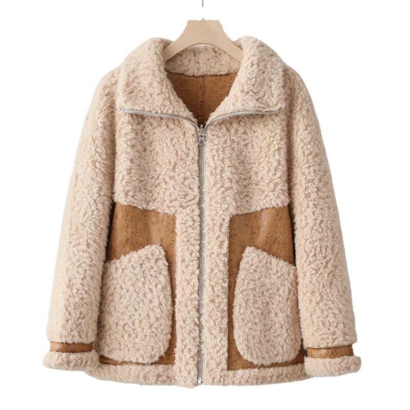 Manteau d'hiver en fourrure de mouton Smile Mars intégré, manteau en laine complète avec fourrure d'agneau des deux côtés, nouveau style